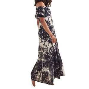 Earthbound Trading Co. Boho Black Tie Dye Off-Shoulder Maxi Dress S Spring